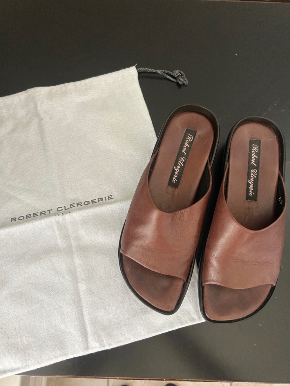 Robert Clergerie Leather Platform Slide Sandals with Dust Bag. Size 8.5.